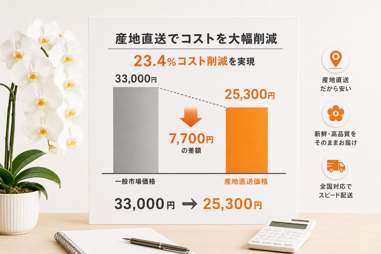 胡蝶蘭の品質を落とさず23.4％のコスト削減を実現する産地直送の仕組みとは？